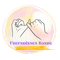 Logo des Podcast Freundinnenbande. Zwei miteinander verbundene kleine Finger, Unterschrift Freundinnen Bande